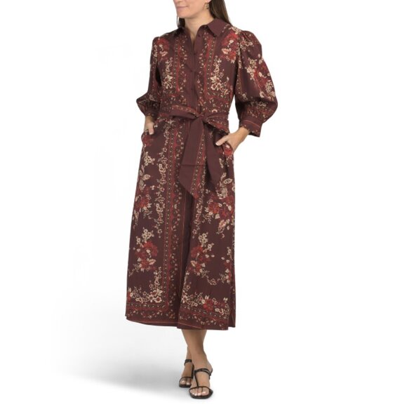 SUPER NATURAL BY SECRET MISSION Red Floral Woven Maxi Shirt Dress - Picture 1 of 2